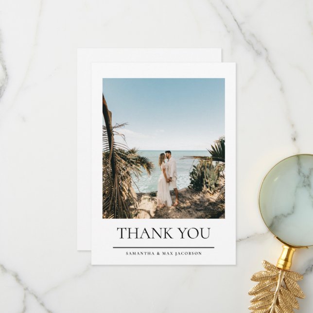 White  Simple Couple Photo Wedding  Thank You Card (Front/Back In Situ)
