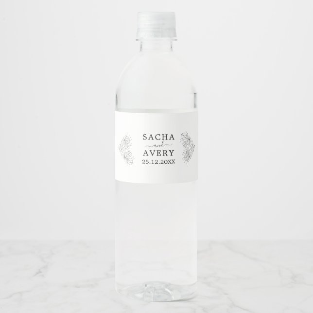 White Simple elegant wedding favours rustic Water Bottle Label (Front)