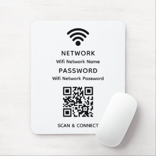 White Simple Elegant Wifi QR Code Network Password Mouse Pad