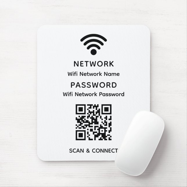 White Simple Elegant Wifi QR Code Network Password Mouse Pad (With Mouse)
