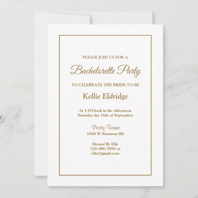 White Simple Framed Bachelorette Party Invitation (Front)