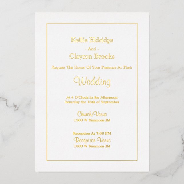 White Simple Framed Wedding Foil Invitation (Front)