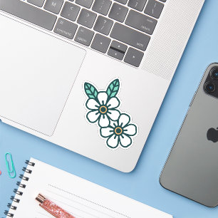 White Simple Fun Floral Custom-Cut Vinyl Sticker