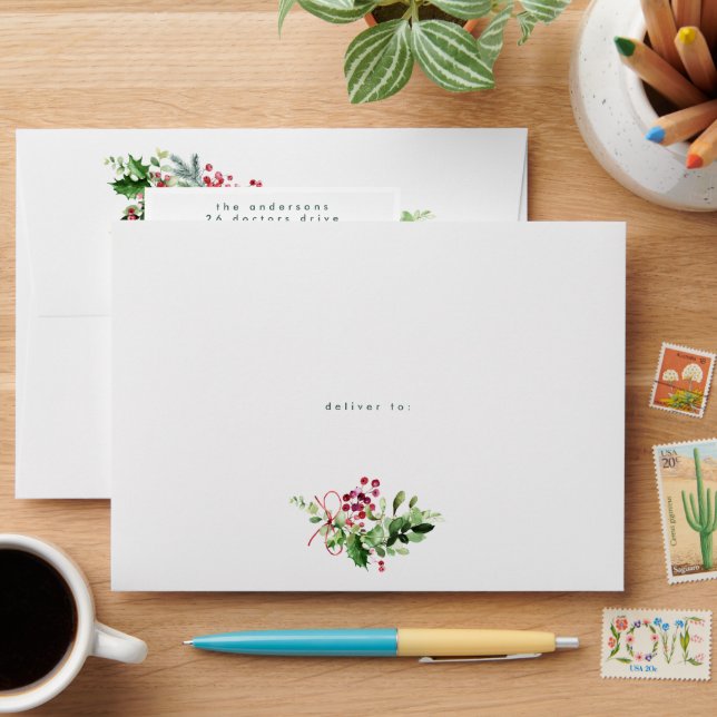 White Simple Green Red Christmas Holiday Envelope (Desk)