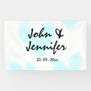 white simple minimal text style wedding blue heart banner