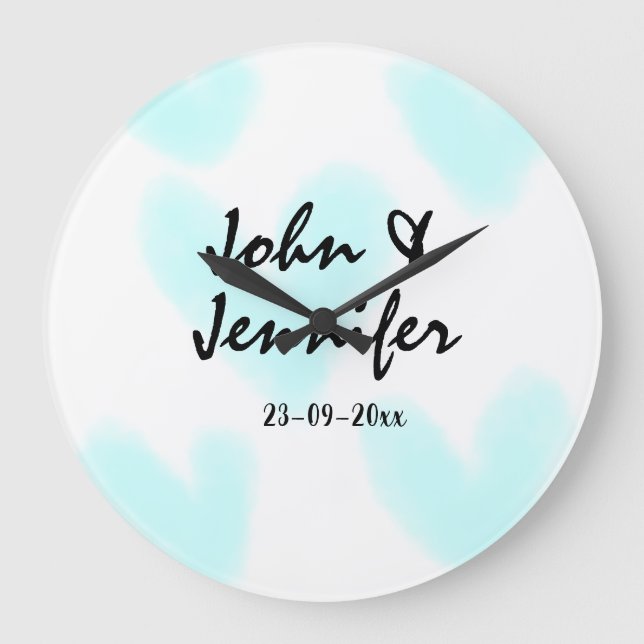white simple minimal text style wedding blue heart large clock (Front)
