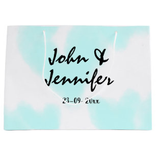 white simple minimal text style wedding blue heart large gift bag