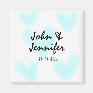 white simple minimal text style wedding blue heart magnet