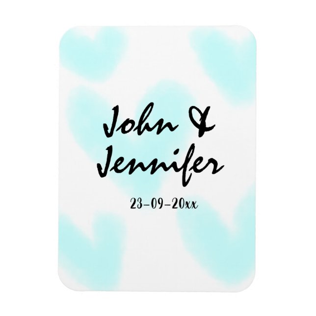 white simple minimal text style wedding blue heart magnet (Vertical)