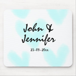 white simple minimal text style wedding blue heart mouse pad