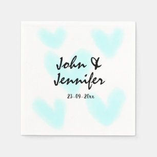 white simple minimal text style wedding blue heart napkin