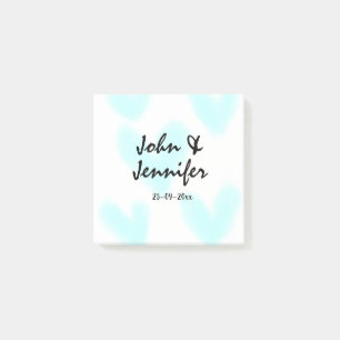 white simple minimal text style wedding blue heart post-it notes