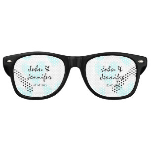 white simple minimal text style wedding blue heart retro sunglasses