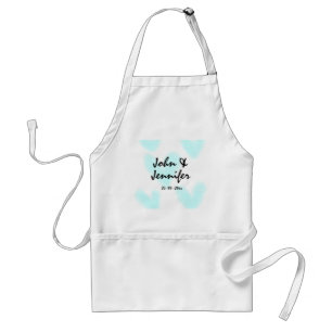 white simple minimal text style wedding blue heart standard apron