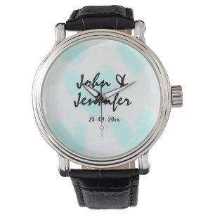 white simple minimal text style wedding blue heart watch