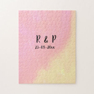 white simple minimal text style wedding pink yello jigsaw puzzle