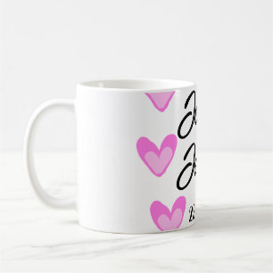white simple minimal text style wedding pinkheart coffee mug