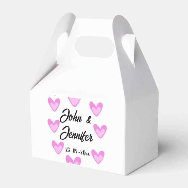 white simple minimal text style wedding pinkheart  favour box (Front Side)