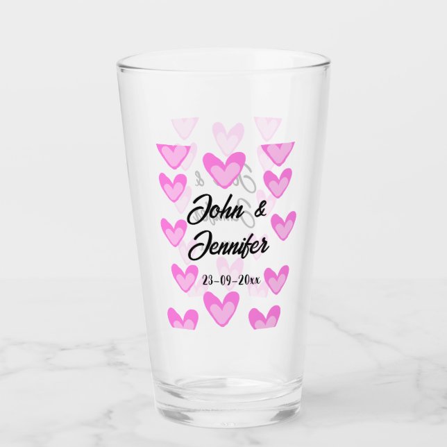 white simple minimal text style wedding pinkheart  glass (Front)