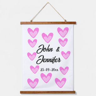 white simple minimal text style wedding pinkheart  hanging tapestry