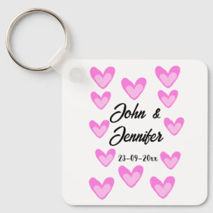 white simple minimal text style wedding pinkheart key ring