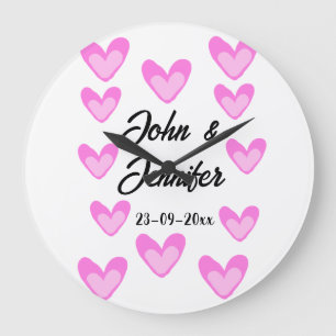 white simple minimal text style wedding pinkheart large clock