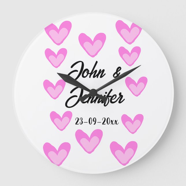 white simple minimal text style wedding pinkheart  large clock (Front)