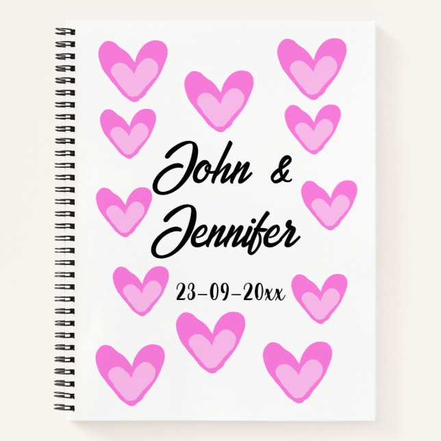 white simple minimal text style wedding pinkheart  notebook (Front)