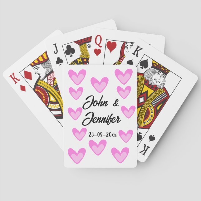 white simple minimal text style wedding pinkheart  playing cards (Back)