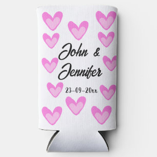 white simple minimal text style wedding pinkheart  seltzer can cooler