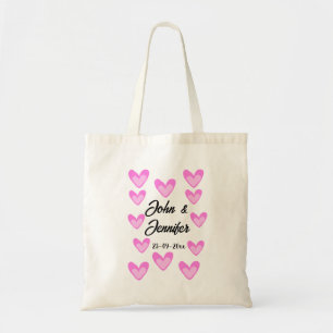 white simple minimal text style wedding pinkheart tote bag