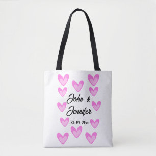 white simple minimal text style wedding pinkheart tote bag