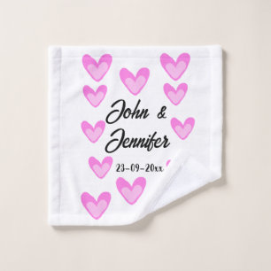 white simple minimal text style wedding pinkheart wash cloth