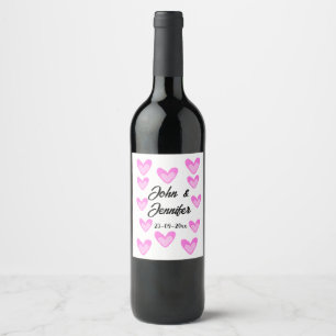 white simple minimal text style wedding pinkheart wine label
