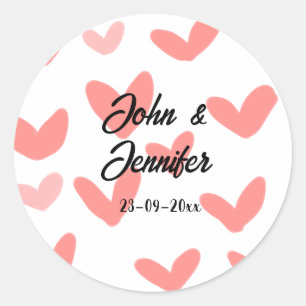 white simple minimal text style wedding red heart  classic round sticker