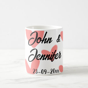 white simple minimal text style wedding red heart  coffee mug