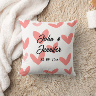 white simple minimal text style wedding red heart cushion