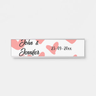 white simple minimal text style wedding red heart  door sign