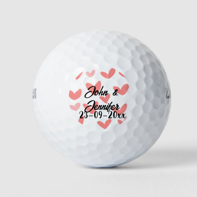 white simple minimal text style wedding red heart  golf balls (Front)