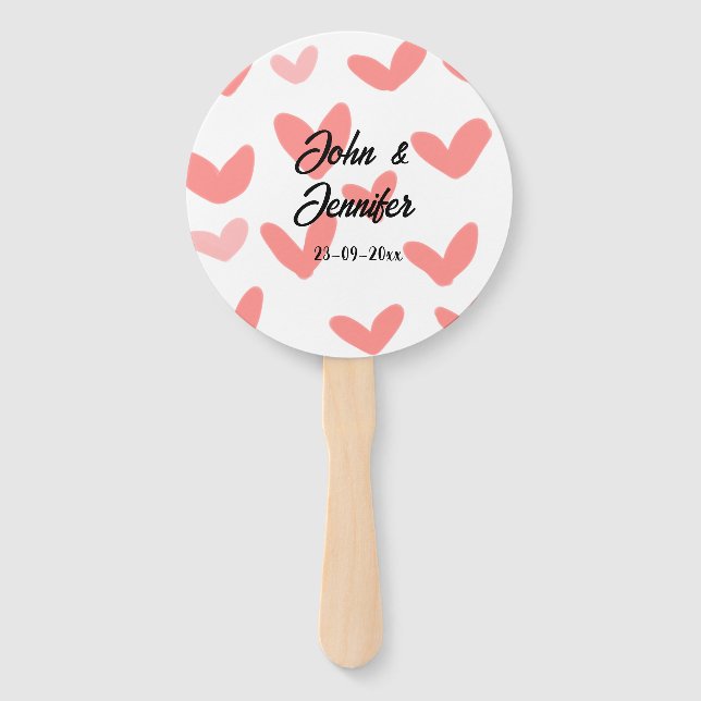 white simple minimal text style wedding red heart  hand fan (Front)