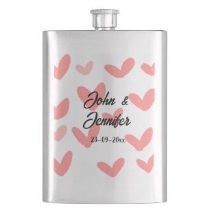 white simple minimal text style wedding red heart hip flask