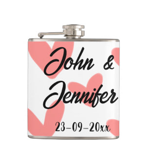 white simple minimal text style wedding red heart  hip flask
