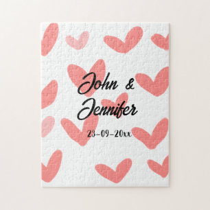 white simple minimal text style wedding red heart jigsaw puzzle
