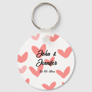 white simple minimal text style wedding red heart key ring