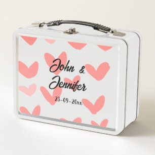white simple minimal text style wedding red heart metal lunch box