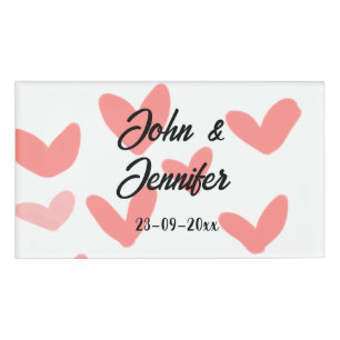 white simple minimal text style wedding red heart  name tag