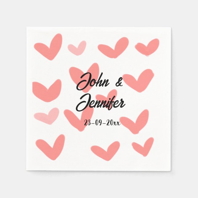 white simple minimal text style wedding red heart  napkin (Front)