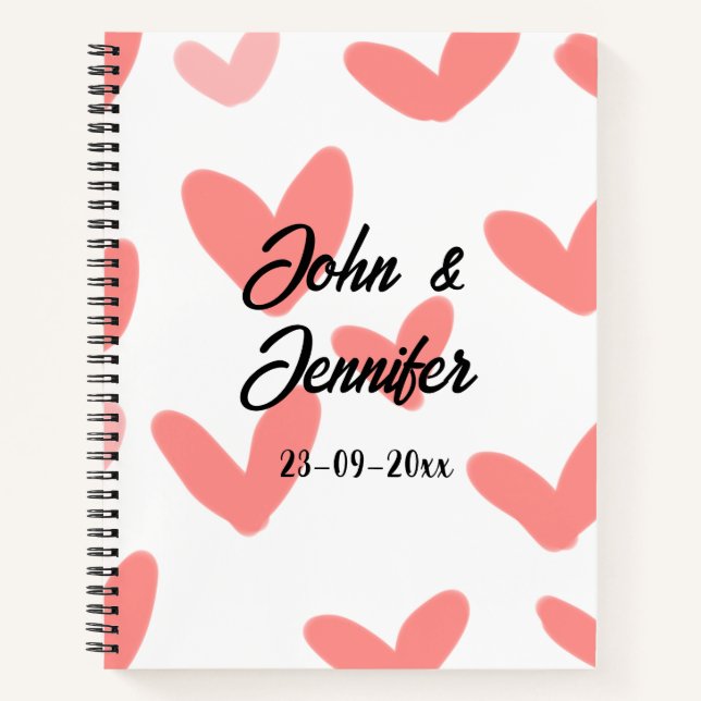 white simple minimal text style wedding red heart  notebook (Front)