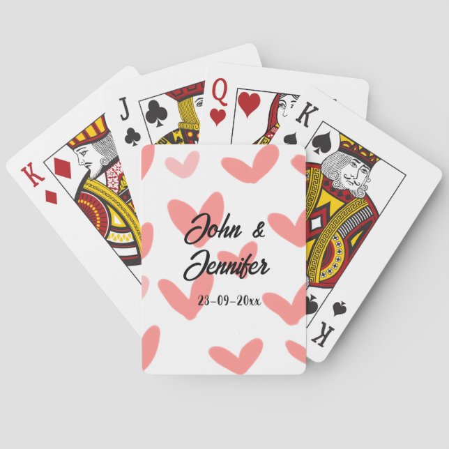white simple minimal text style wedding red heart  playing cards (Back)