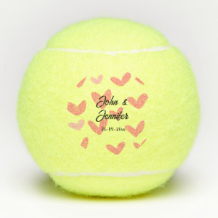 white simple minimal text style wedding red heart tennis balls